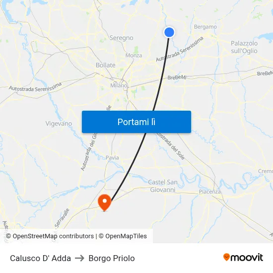 Calusco D' Adda to Borgo Priolo map