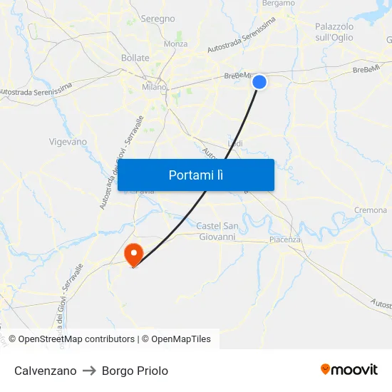 Calvenzano to Borgo Priolo map