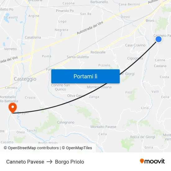 Canneto Pavese to Borgo Priolo map