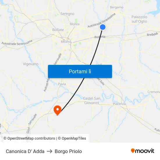 Canonica D' Adda to Borgo Priolo map