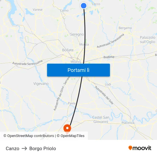 Canzo to Borgo Priolo map