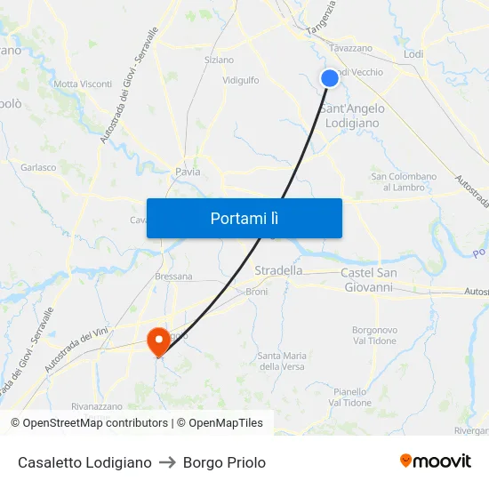 Casaletto Lodigiano to Borgo Priolo map