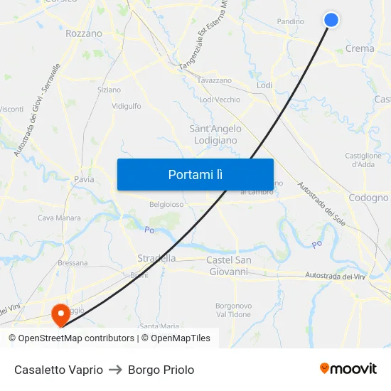 Casaletto Vaprio to Borgo Priolo map