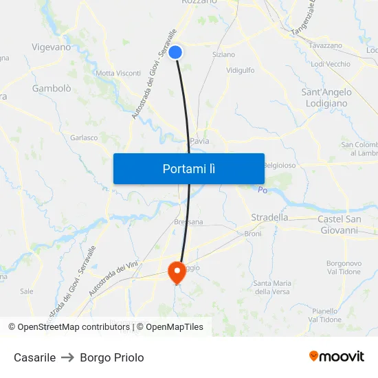 Casarile to Borgo Priolo map