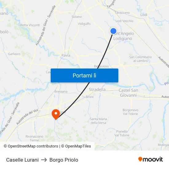 Caselle Lurani to Borgo Priolo map
