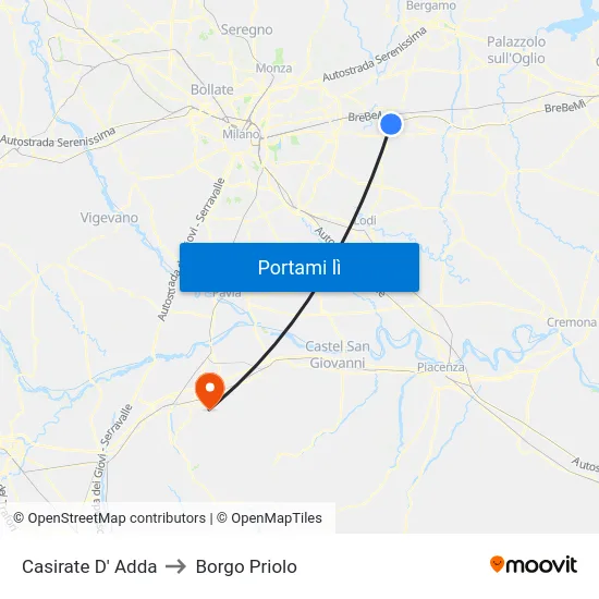 Casirate D' Adda to Borgo Priolo map