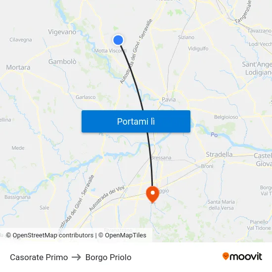 Casorate Primo to Borgo Priolo map