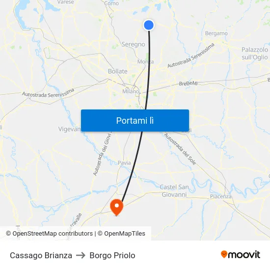 Cassago Brianza to Borgo Priolo map