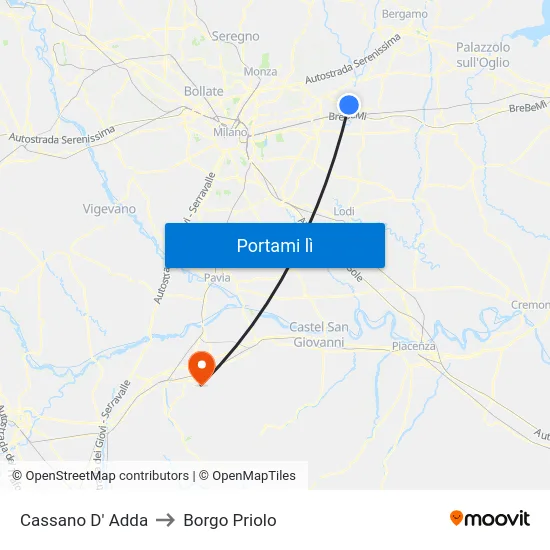 Cassano D' Adda to Borgo Priolo map