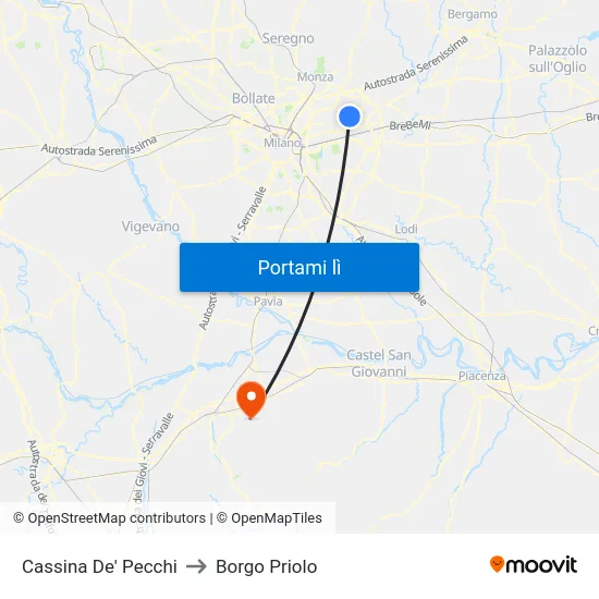 Cassina De' Pecchi to Borgo Priolo map