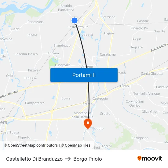 Castelletto Di Branduzzo to Borgo Priolo map