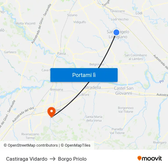 Castiraga Vidardo to Borgo Priolo map