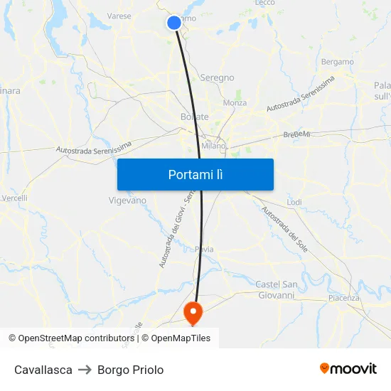 Cavallasca to Borgo Priolo map