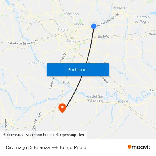 Cavenago Di Brianza to Borgo Priolo map