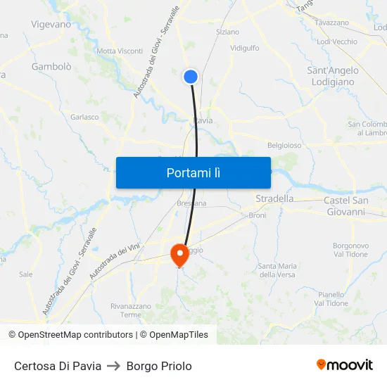 Certosa Di Pavia to Borgo Priolo map