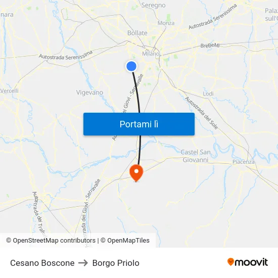 Cesano Boscone to Borgo Priolo map