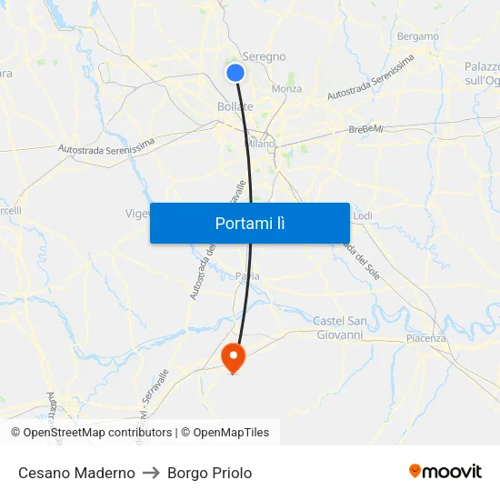 Cesano Maderno to Borgo Priolo map