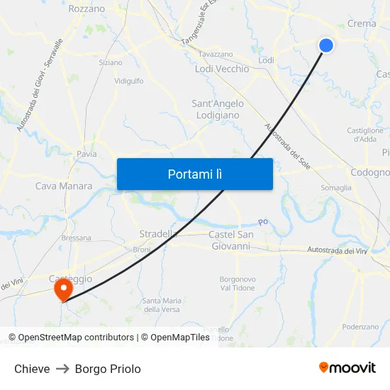 Chieve to Borgo Priolo map