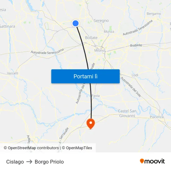 Cislago to Borgo Priolo map