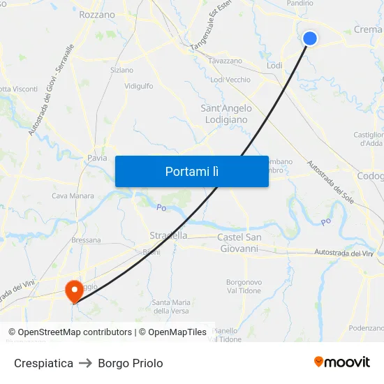 Crespiatica to Borgo Priolo map
