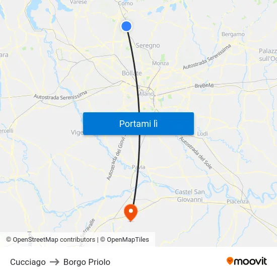 Cucciago to Borgo Priolo map