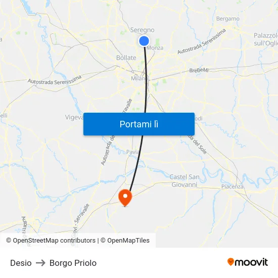 Desio to Borgo Priolo map