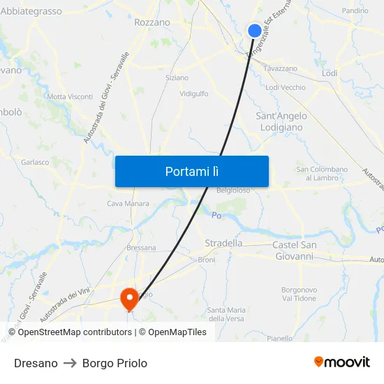 Dresano to Borgo Priolo map