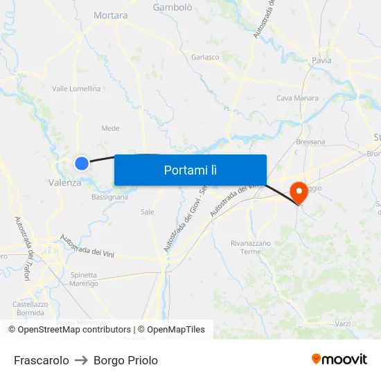 Frascarolo to Borgo Priolo map