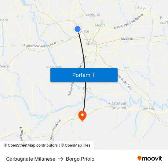 Garbagnate Milanese to Borgo Priolo map