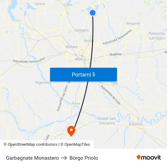 Garbagnate Monastero to Borgo Priolo map