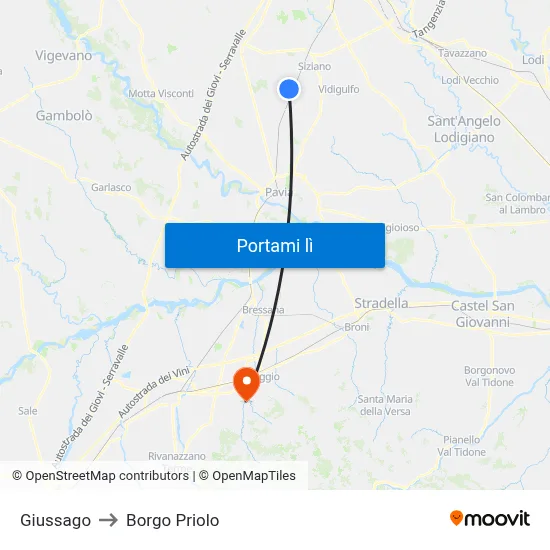 Giussago to Borgo Priolo map