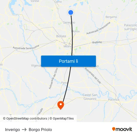 Inverigo to Borgo Priolo map