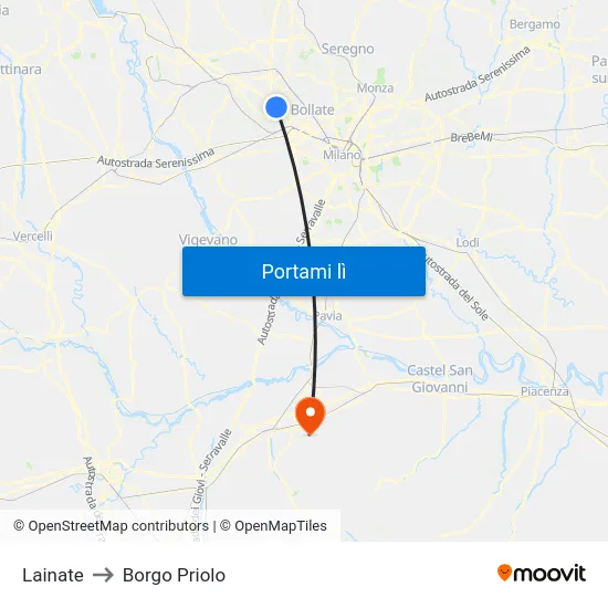 Lainate to Borgo Priolo map