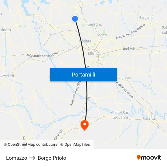 Lomazzo to Borgo Priolo map