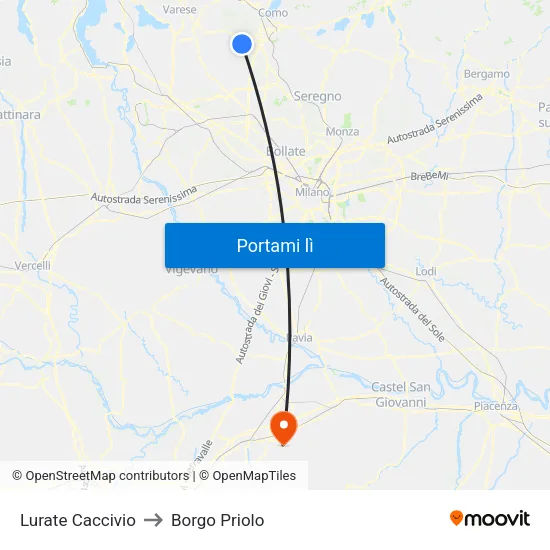Lurate Caccivio to Borgo Priolo map