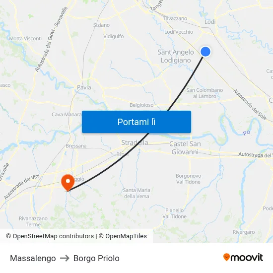 Massalengo to Borgo Priolo map