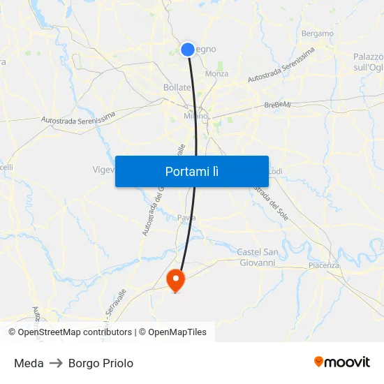 Meda to Borgo Priolo map