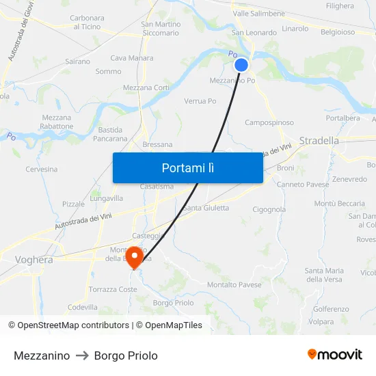 Mezzanino to Borgo Priolo map