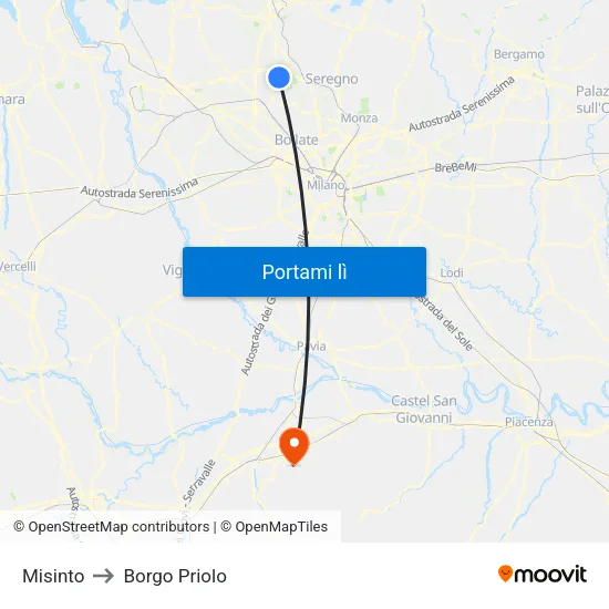 Misinto to Borgo Priolo map