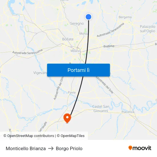 Monticello Brianza to Borgo Priolo map