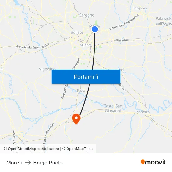 Monza to Borgo Priolo map