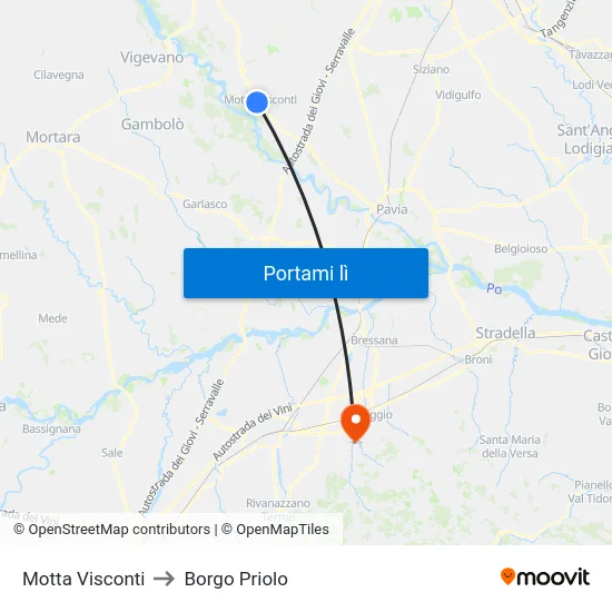 Motta Visconti to Borgo Priolo map
