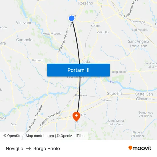 Noviglio to Borgo Priolo map