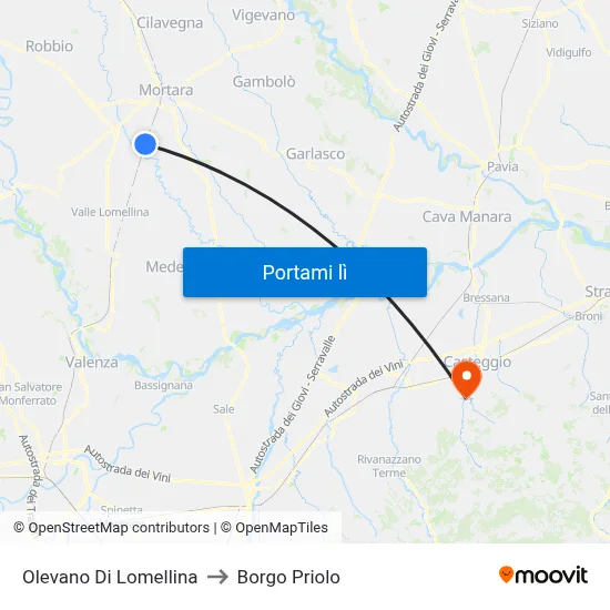 Olevano Di Lomellina to Borgo Priolo map