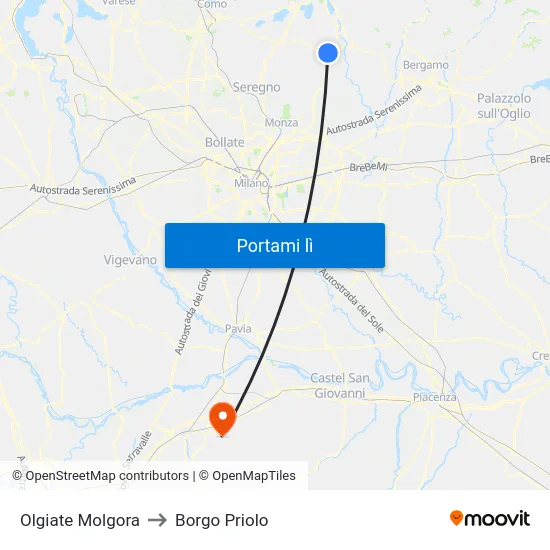 Olgiate Molgora to Borgo Priolo map