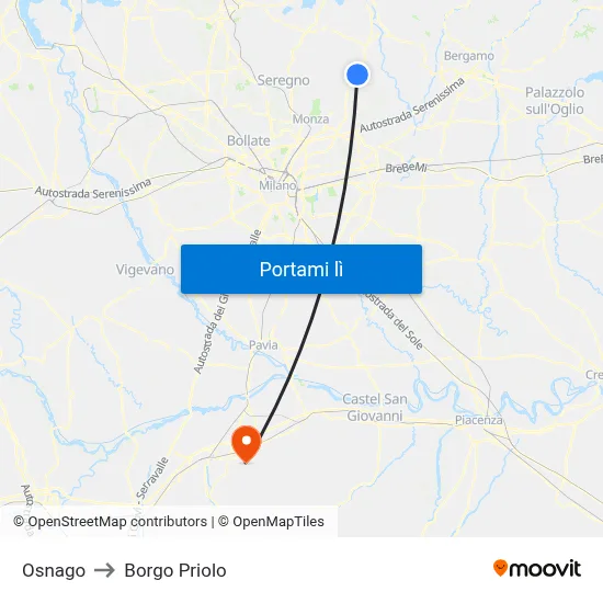 Osnago to Borgo Priolo map