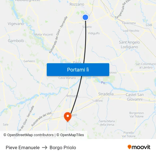 Pieve Emanuele to Borgo Priolo map