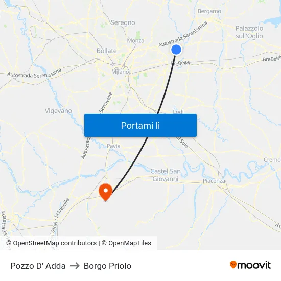 Pozzo D' Adda to Borgo Priolo map