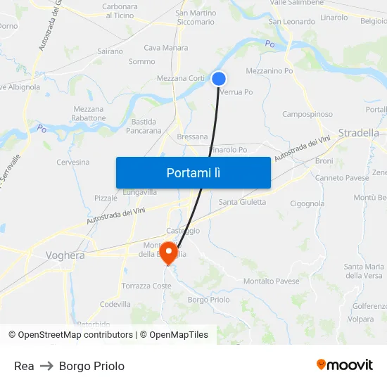 Rea to Borgo Priolo map