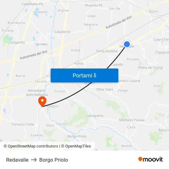 Redavalle to Borgo Priolo map